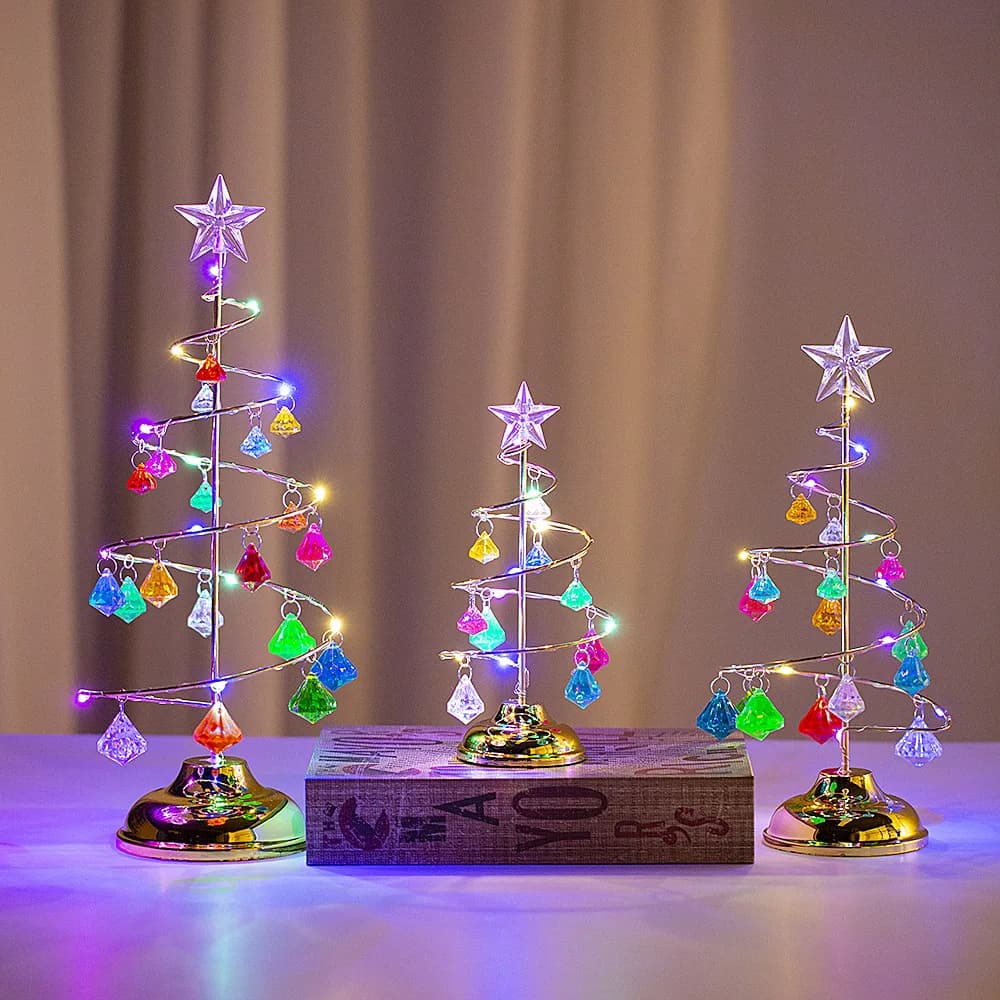 Crystal Christmas Tree Lamp LED Lights Battery Desk Table Lamp Decorative Iron Tree Christmas decorations for the house