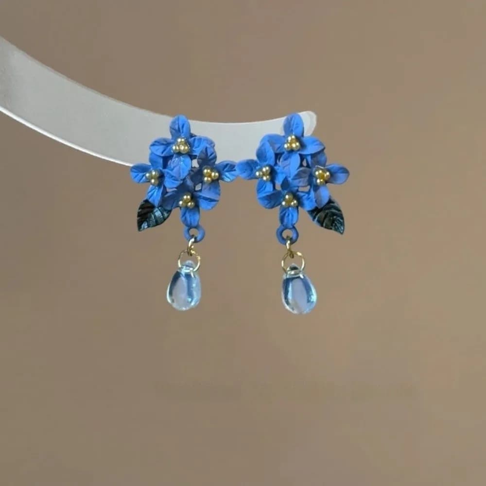 Ethnic Style Chinese Style Orchid Earrings Blue Color Temperament Flower Earrings Sweet Girl Ear Jewelry Gift