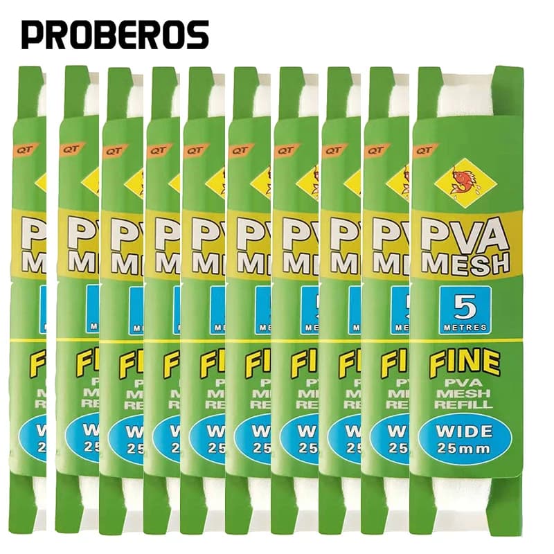 PROBEROS 10Pcs PVA Mesh Carp Fishing Feeder Bait Thrower reti solubili in acqua 5M 25/37mm ricarica ecologica Hair Carp Rig Tackle