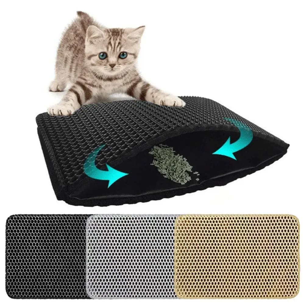 Tappetino in Tessuto EVA per Lettiera Animali Domestici, 3 Misure S M L, Doppio Strato Filtrante, Fondo Antiscivolo, Asciugatura Rapida, Riutilizzabile per Lettiera Gatti e Cani