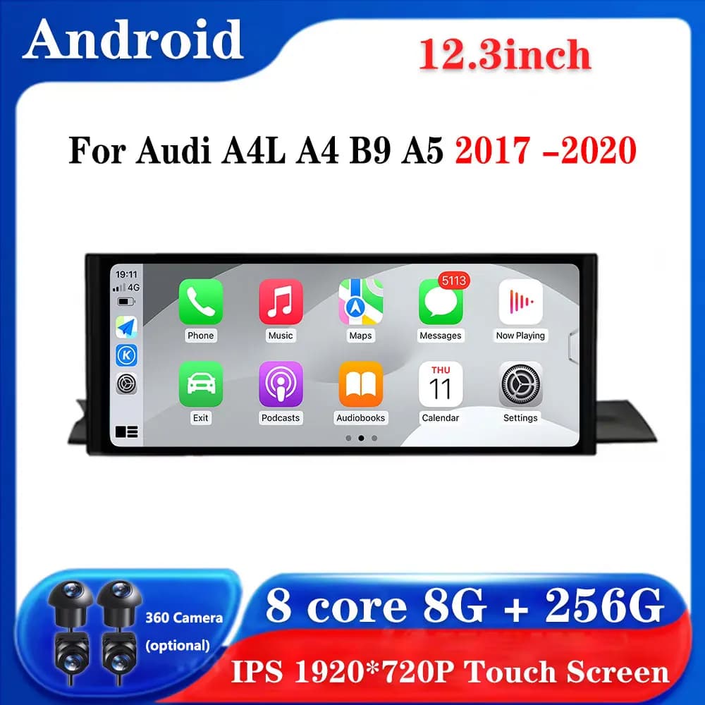 Per Audi A4L A4 B9 A5 2017-2020 Schermo Touch da 12,3 Pollici Android 15, Lettore Multimediale per Auto con Carplay, Monitor, Wifi, 4G, 360
