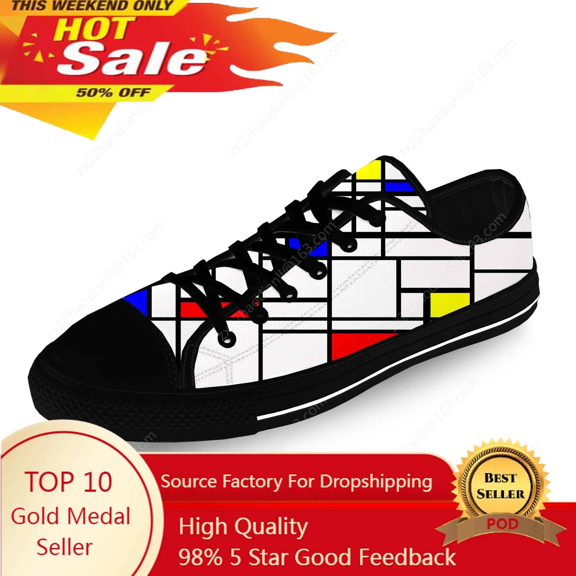 Mondrian Arte astratta Estetica Panno casual Moda Stampa 3D Scarpe basse di tela Uomo Donna Sneakers leggere e traspiranti
