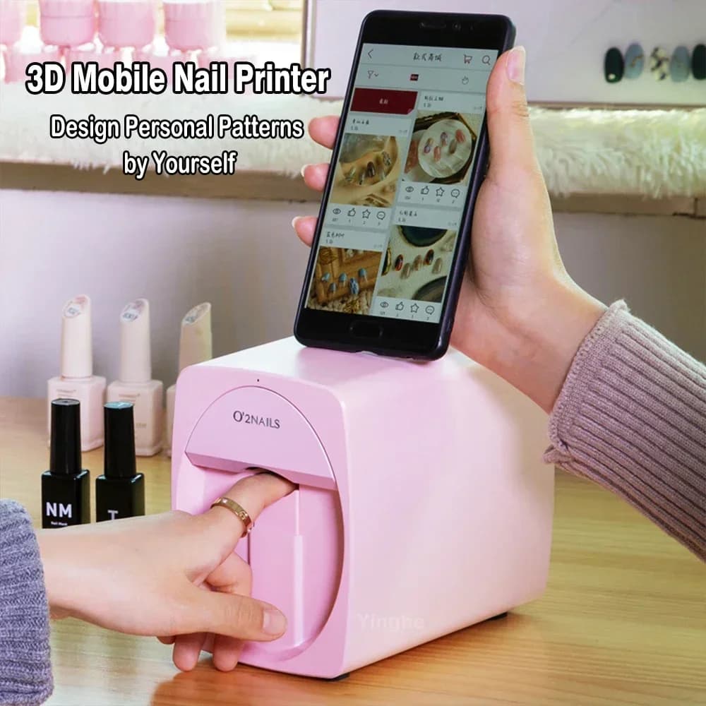 Stampante per unghie intelligente Macchina per verniciatura per unghie mobile portatile 3D Risoluzione di stampa 2400 DPI Supporto WiFi/Fai da te per salone di bellezza domestico