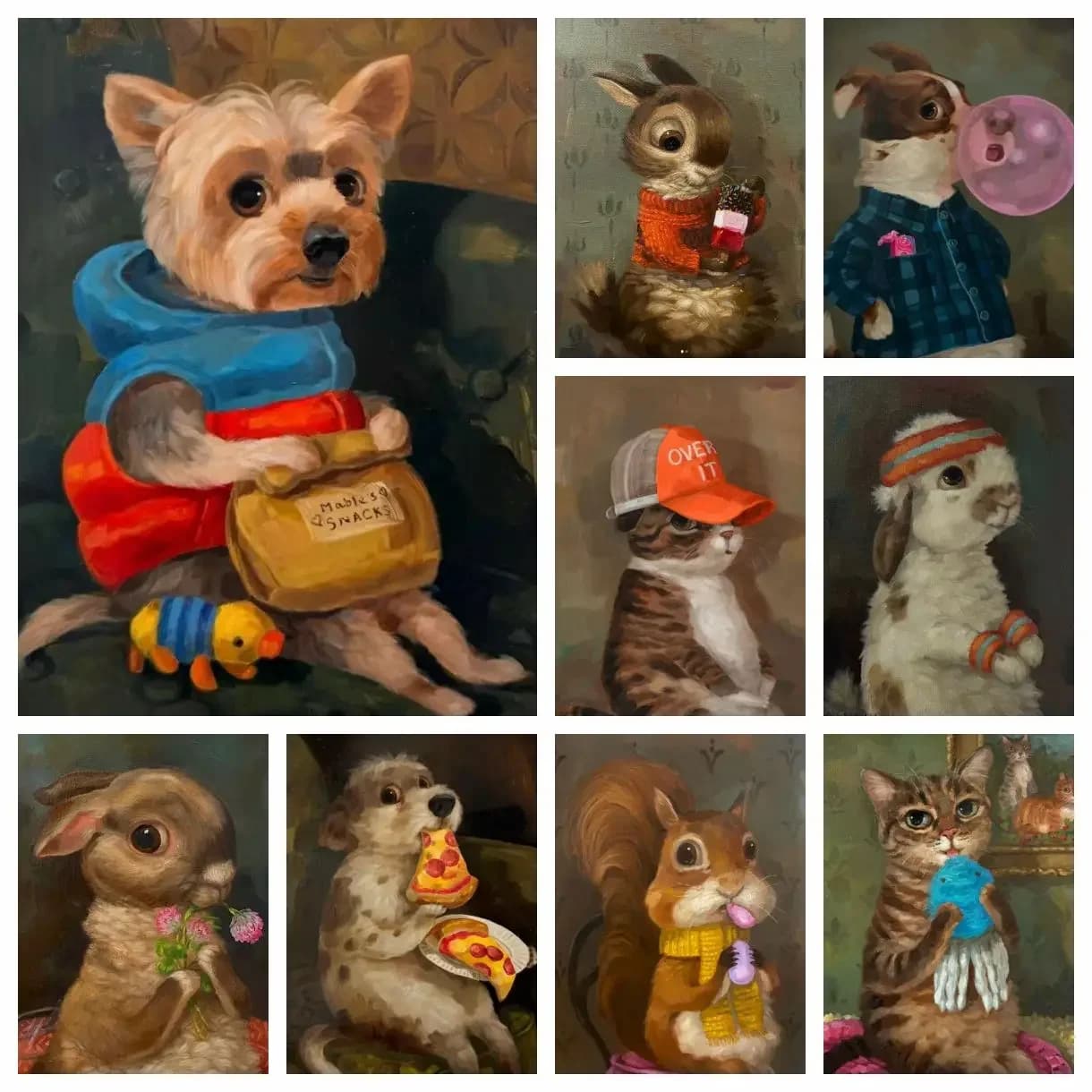 5D DIY Diamond Vintage Funny Animal Kitten Stealing Snacks And Puppy Diamond Embroidery Full Round Drill Cross Stitch Home Deco