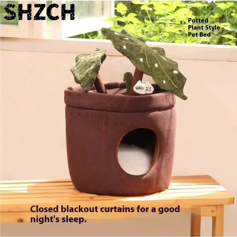 Flower Pot Cat Cave Closed Winter Warm Cat Hideaway Plush Cushion 3-in-1 Scratch Toy Plush Flower Design