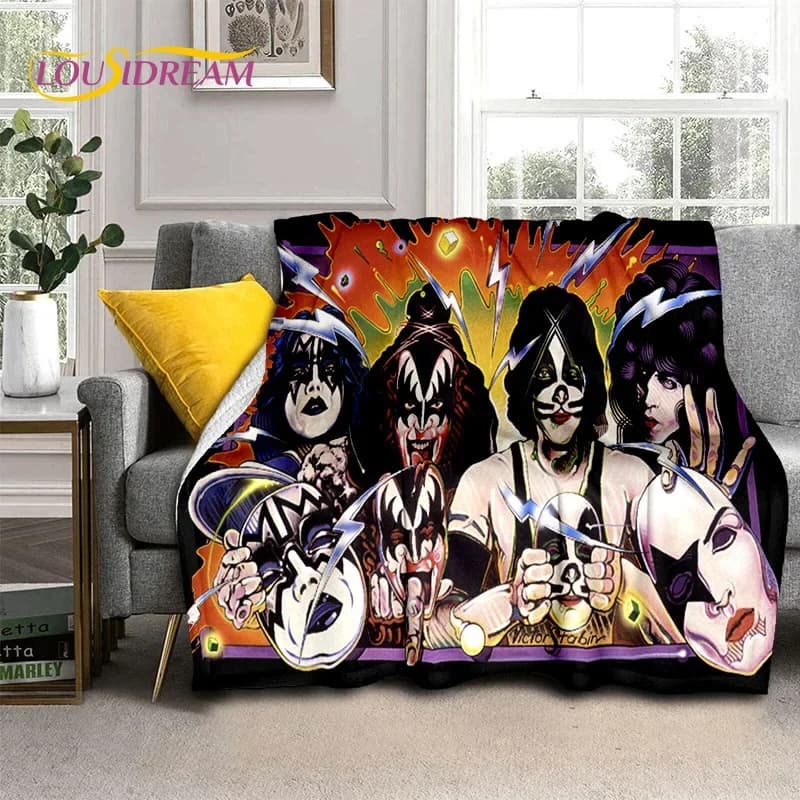 Kiss Rock Heavy Metal Band Gene Paul Coperta morbida in flanella per letto, camera da letto, divano, picnic, coperta per il tempo libero all'aperto, regalo per pisolino