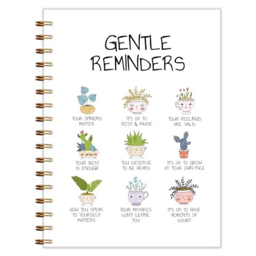 Gentle Reminders Potted Plants Inspirational Spiral Notebook 5.5x8.3, Mental Health Gifts Notebook, Motivational Journals for W