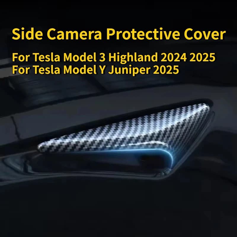 Copertura della fotocamera laterale per Tesla Model 3 Highland 2024 Model Y Juniper 2025 ABS Modello in carbonio Foglia Bordo adesivo Accessori auto