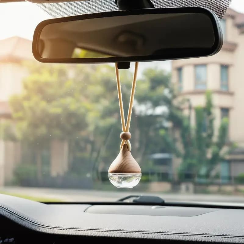 2 flaconi vuoti in vetro per oli essenziali con tappo in legno, diffusore di profumo da appendere all'auto, bottiglia per decorazione specchietto retrovisore auto