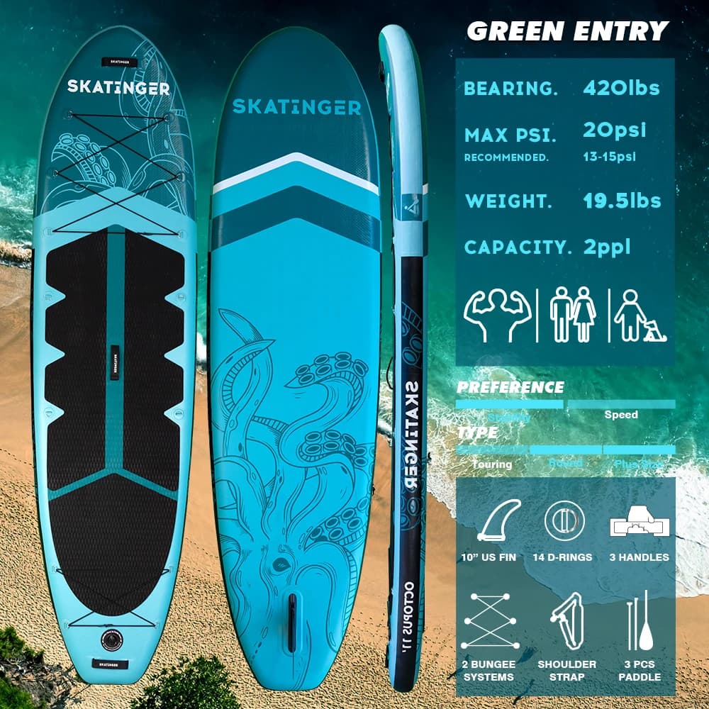 SKATINGER Tavola da Paddle Gonfiabile 11'x34''x6'' per Adulti, SUP Impermeabile con Accessori per Sport Acquatici