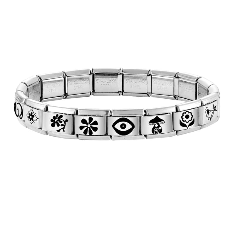 Laser Engraving Cherry Heart Eye Flower Link Beads fit 9mm Italian Charms Women Men Bracelet Jewelry DIY Making Gifts Wholesale
