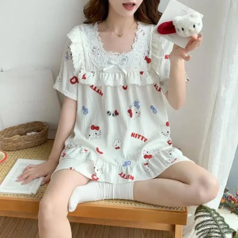 Cute and Sweet Youth Comfortable Home Clothes Summer New Women's Cartoon Short Sleeved Shorts Pajama Set Fashionable and Soft