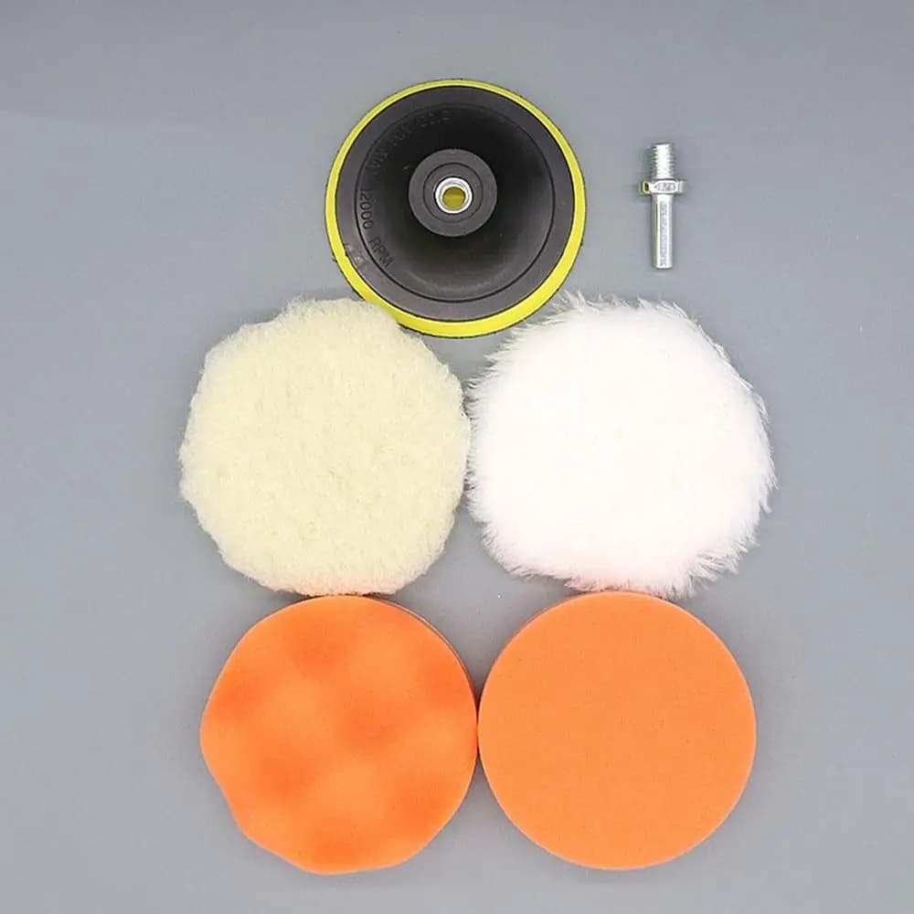 6 pezzi Tampone per lucidatura Trapano elettrico Biella Lucidatore per auto Disco per lucidatura per auto Ruota in lana Vassoio per raccolta cera Spugna per ceratura