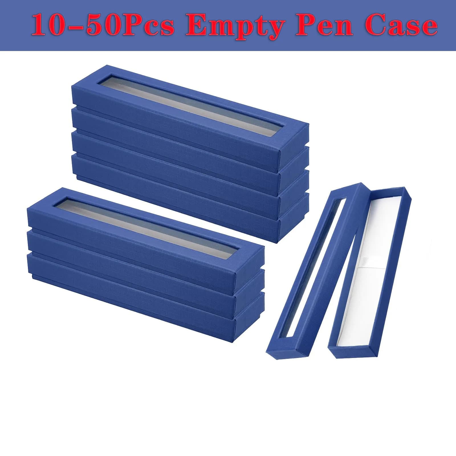 10-50 Pezzi Astuccio Vuoto Blu in Cartone con Finestra Trasparente, Scatola Espositiva per Penne, Matite, Gioielli, Ufficio