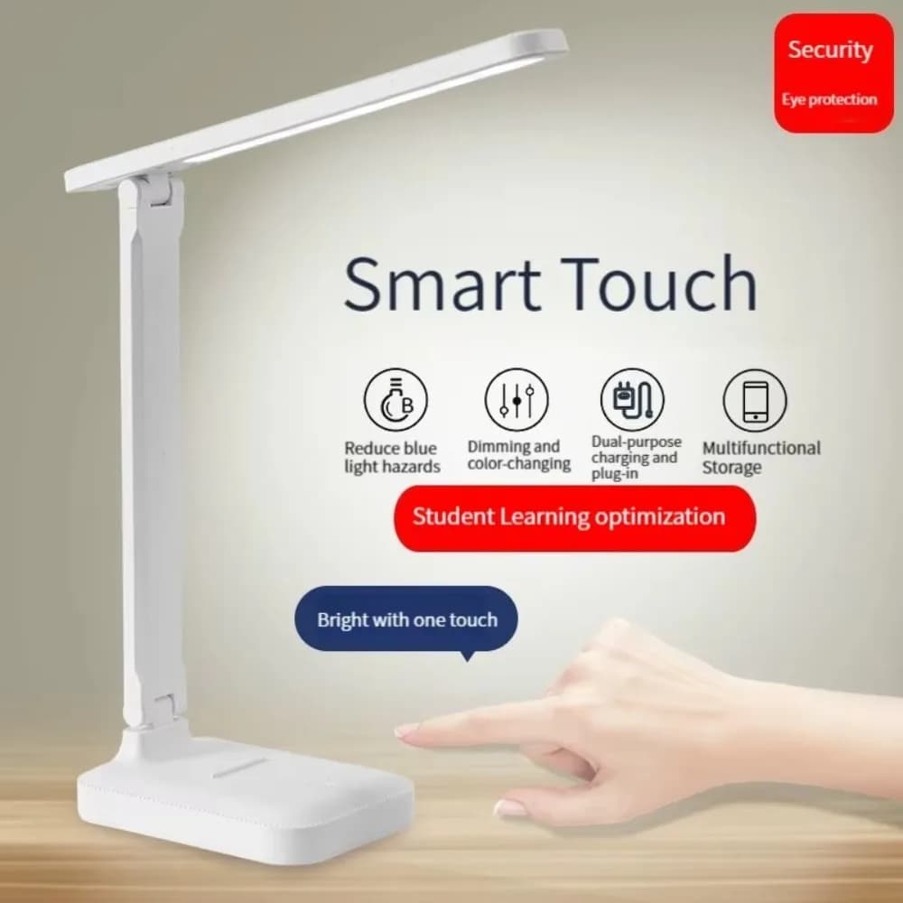 Lampada da Scrivania LED Pieghevole con 3 Livelli di Dimmerazione Continua, Controllo Touch, Luce per Lettura Proteggi-Occhi, Luce Notturna Regolabile da Comodino
