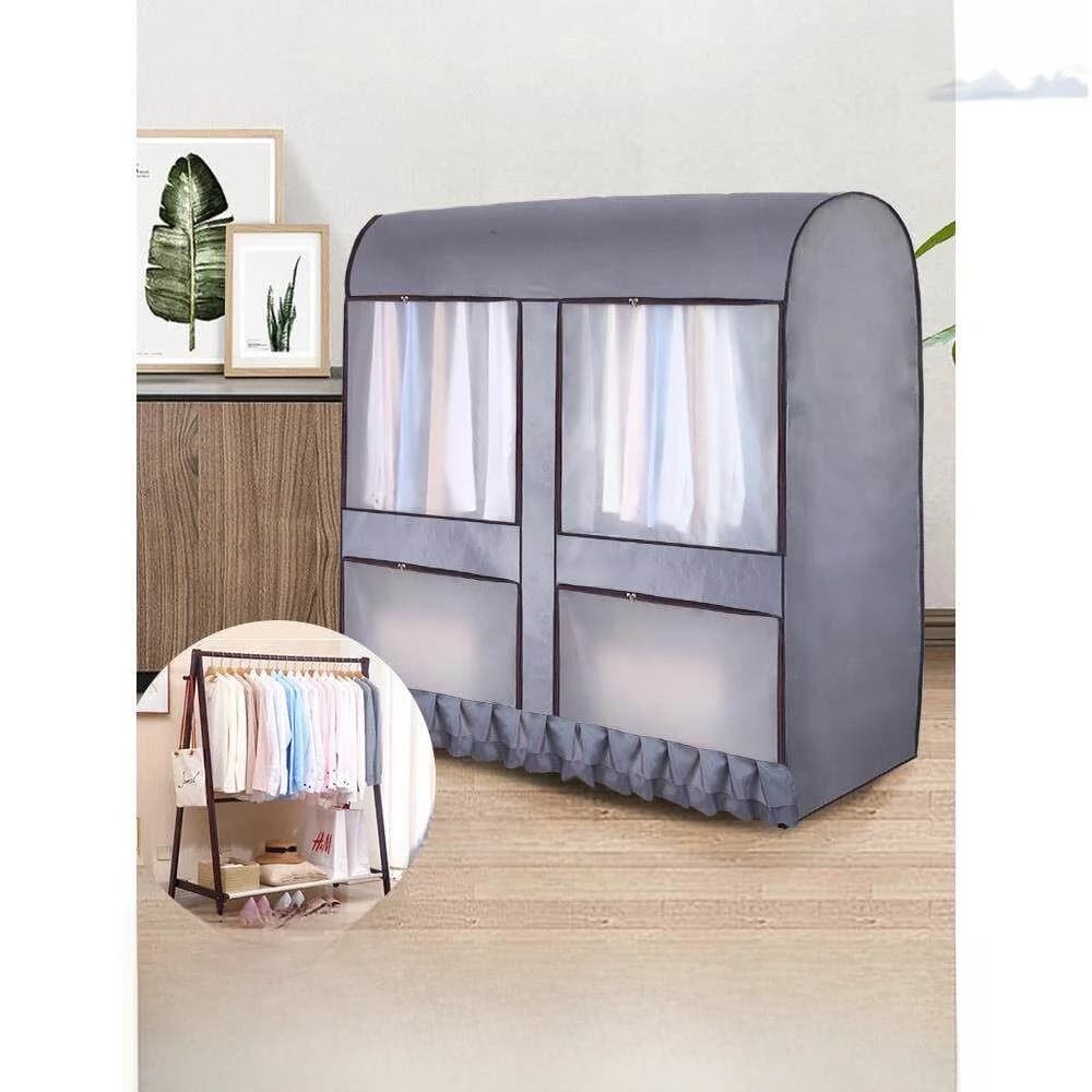 Oxford Fabric Clothes Hanger Dust Cover Floor Standing with Dustproof Cloth Dormitory Student Double Rod Clothes Hanger