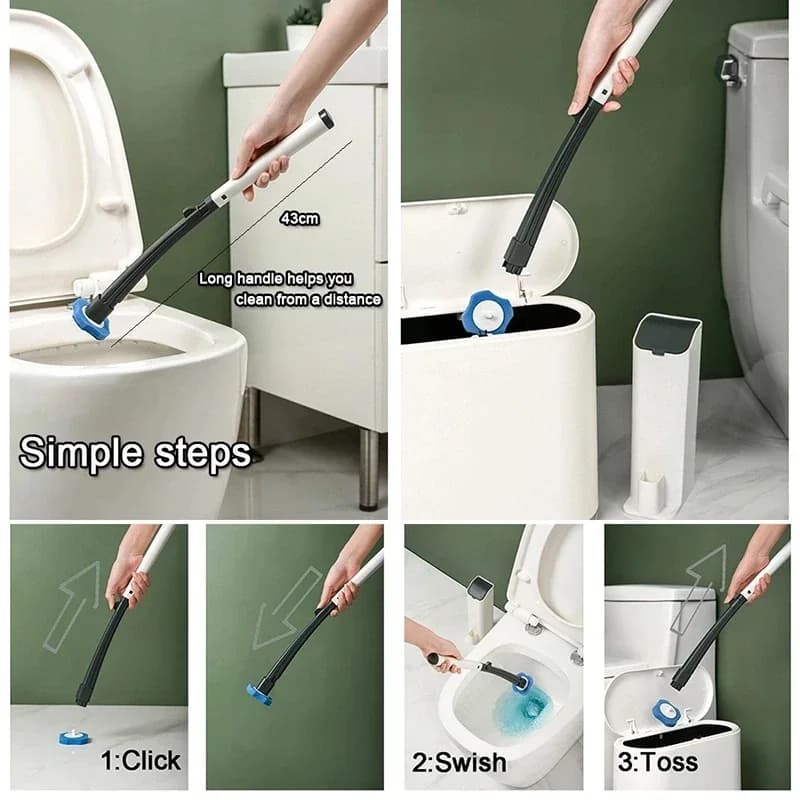 Spazzola per WC Premium Usa e Getta con Manico Lungo, Spazzola per Pulizia Senza Angoli Morti con Testina Sostituibile, Strumento per Pulizie Domestiche