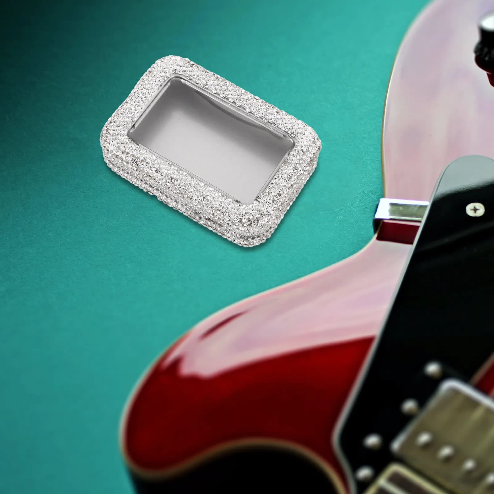 Guitar Picks Container Rhinestone Metal Tin Storage Box Portable Pick Holder Display Case Organizer for Acoustic Electric Bass