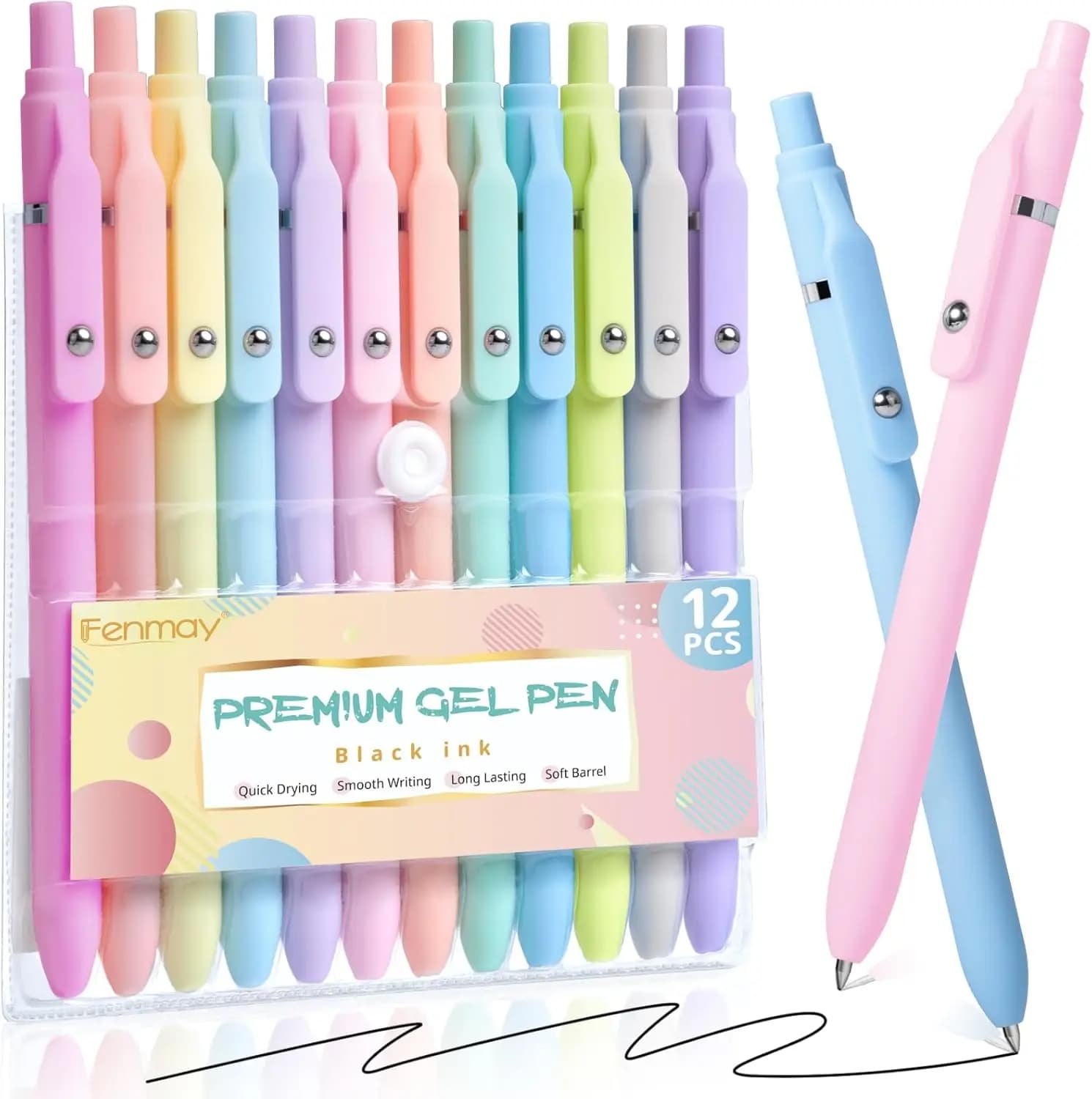 Set di 12 Penne Gel a Punta Fine 0,5mm, Asciugatura Rapida Senza Sbavature, Scrittura Fluida con Impugnatura Comoda, Penne a Inchiostro Nero per Scuola e Ufficio