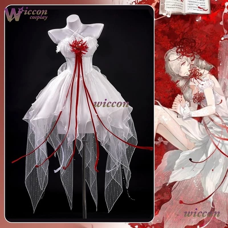 Mag Wuthering Waves Wuwa Phrolova Costume Cosplay Parrucca Abito da sposa bianco Spider Lily Copricapo a strati Donna Hallowen Party Prop