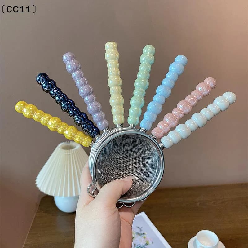 Tea Strainer With Pearl Ceramic Handle Stainless Steel Fine Leak Mesh Sieve Spice Tea Leaf Coffee Filters Teapot Access〔CC11〕
