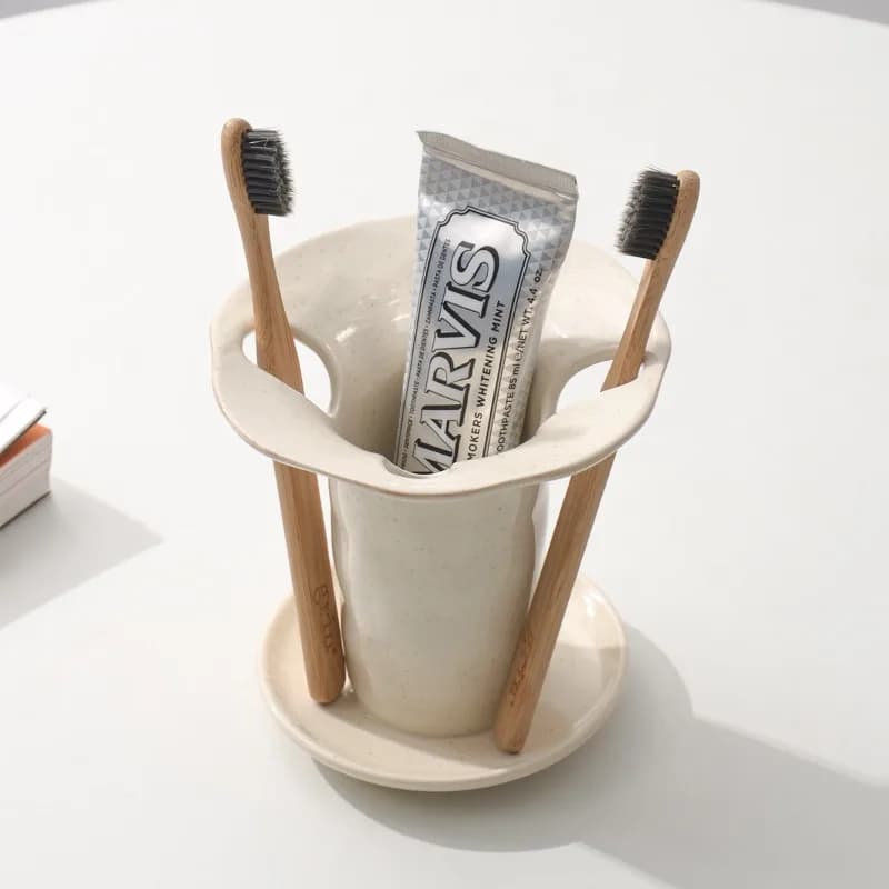 Portaspazzolino in Ceramica Stile Francese, Portaoggetti da Scrivania per Accessori da Bagno e Toilette