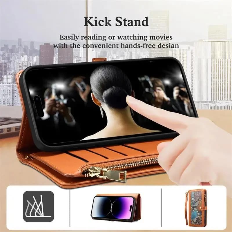 Custodia a libro con cerniera per portafoglio per OPPO Realme GT6T GT6 GT5 GT Neo6 SE Borsa a tracolla RFID Blocco cordino in pelle 11 slot per schede Flip Cover