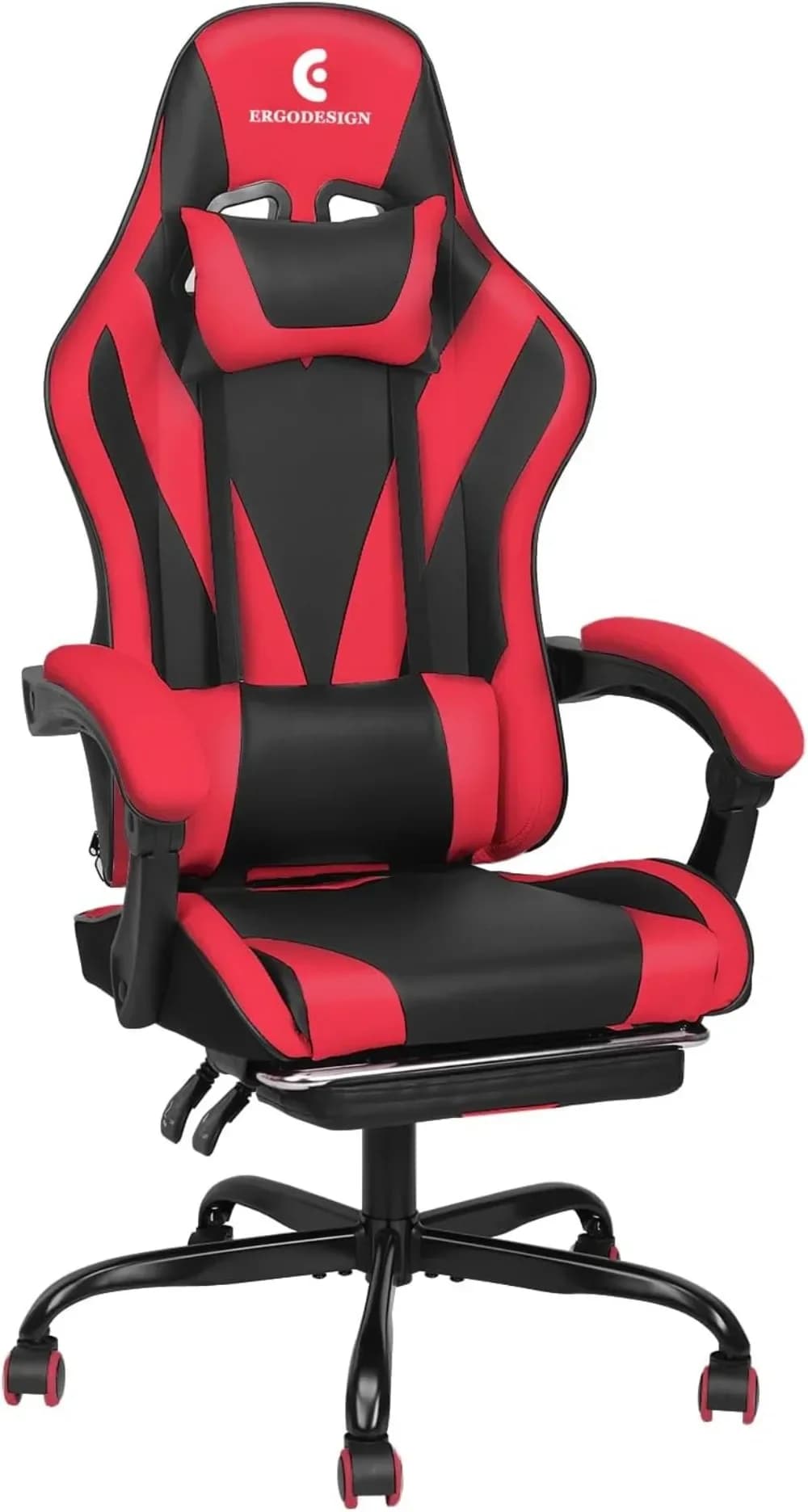 Sedia da gaming ErgoDesign con braccioli e poggiapiedi, sedia per videogiochi con schienale alto, nero/bianco