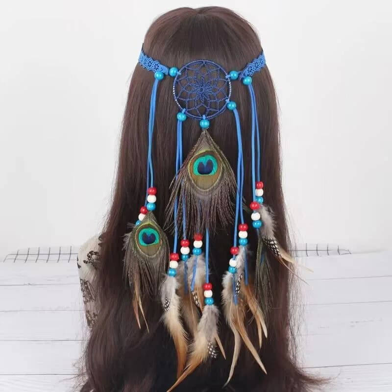 Indian Ethnic Style Bohemai Vintage Dream Catcher Peacock Feather Tassel Adjustable Headband Head Jewelry Hair Accessories