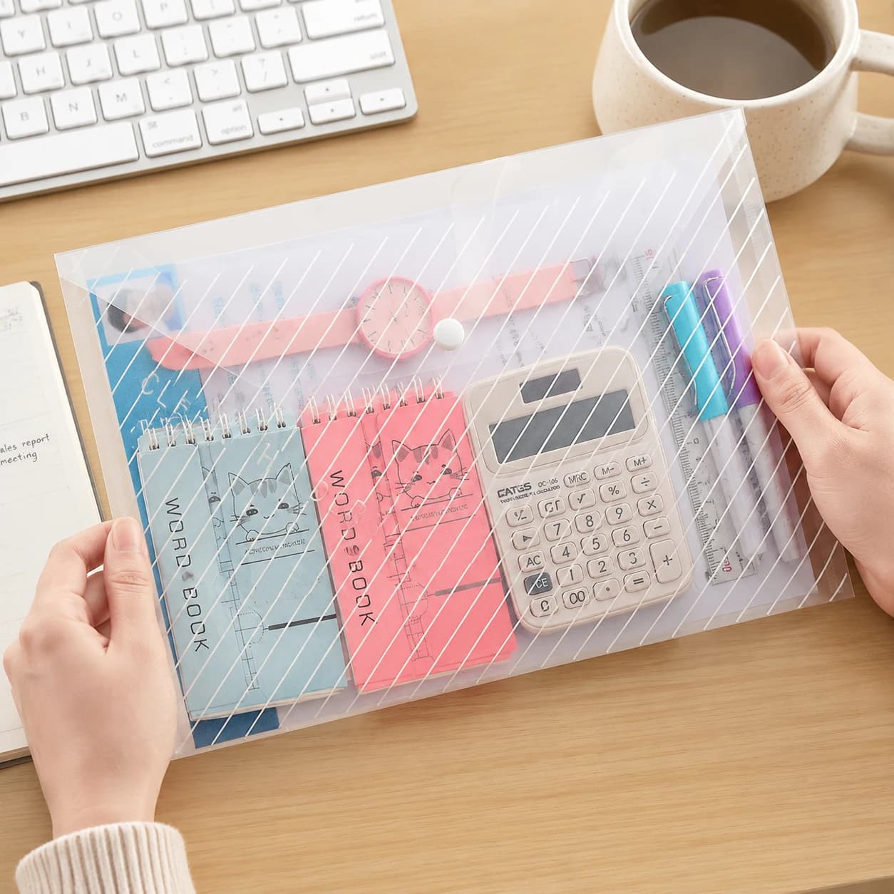 5/10Pcs Clear Colored File Folders with Diagonal Texture See-Through PP Sleeves for Paper Sorting Filing Stationery Storage TMZ