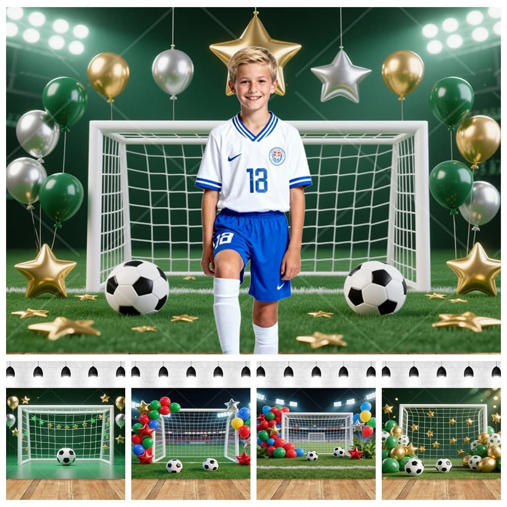 Background for football field camera, customizable, green field, for children, birthday party, cake, smash, photo studio decoration