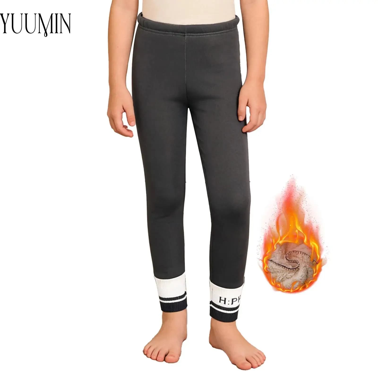 Leggings attillati foderati in pile caldo per bambini Cintura elastica per ragazze Aperturas sulle gambe lavorate a maglia Pantaloni casual per lo sport Yoga Corsa
