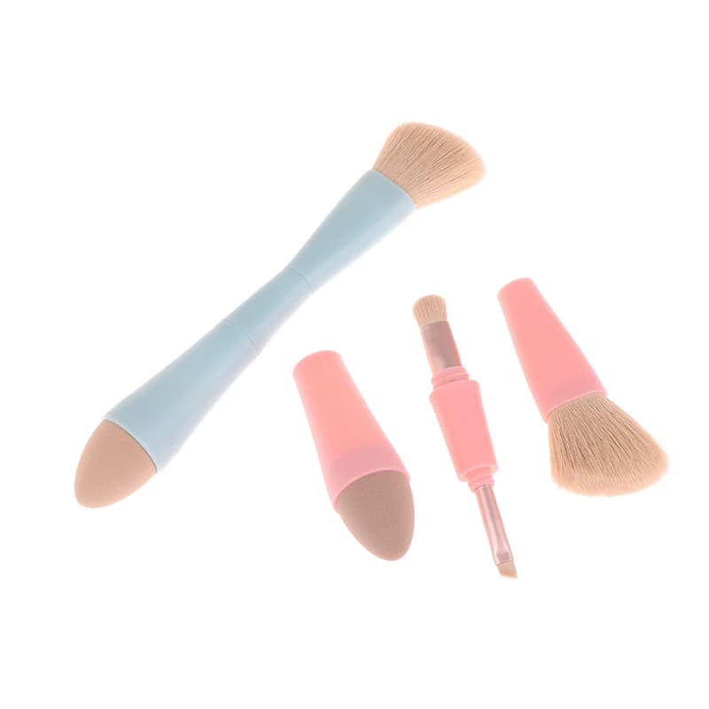 1Set Multitasker 4-in-1 Pennelli per trucco Portatile da viaggio Viso Evidenziare Ombretto in polvere Pennello per fard Strumenti di bellezza staccabili