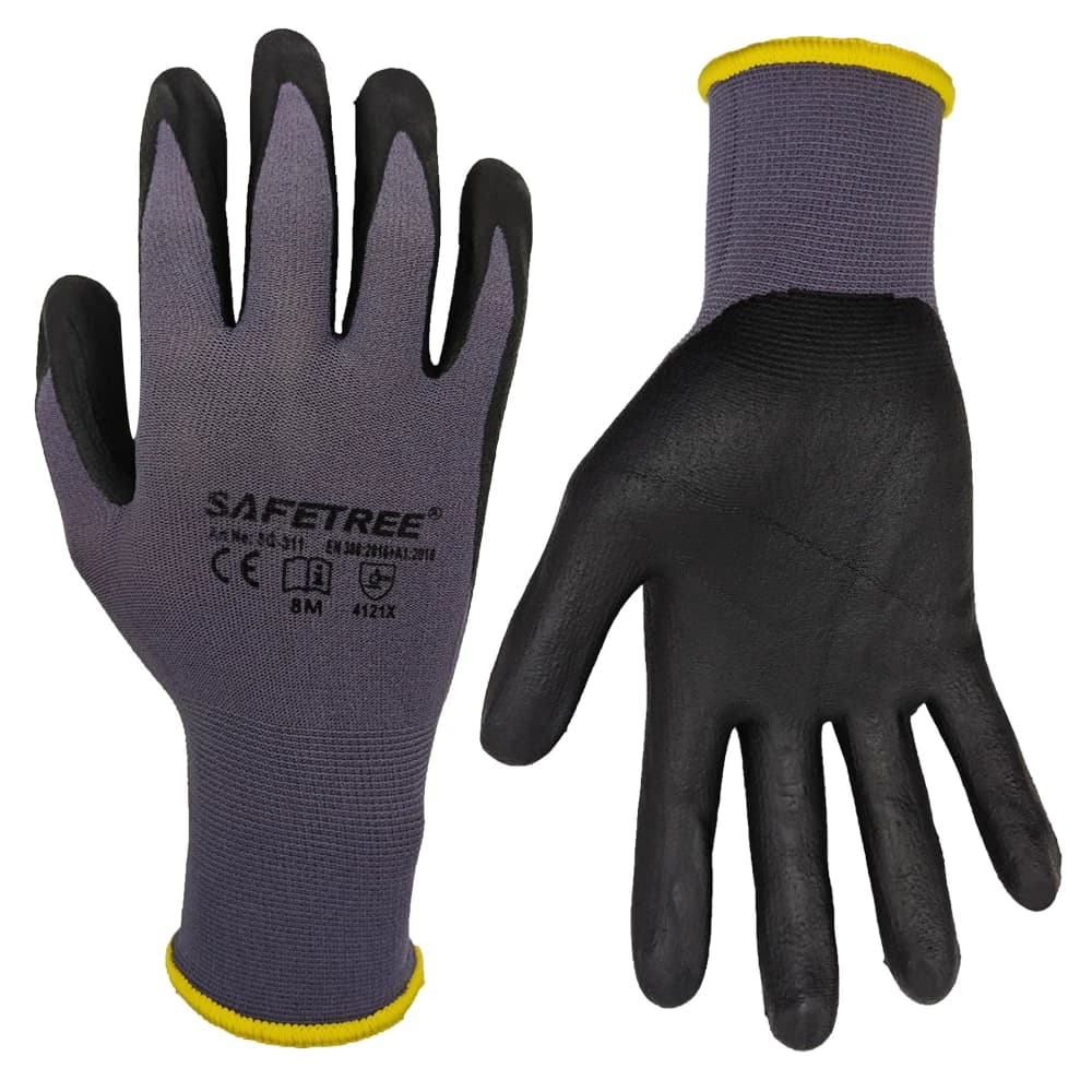 SAFETREE 10 paia di guanti di sicurezza in nylon CE Guanti da meccanico rivestiti in nitrile Guanti con rivestimento sul palmo Comodo e sottile per un facile lavoro