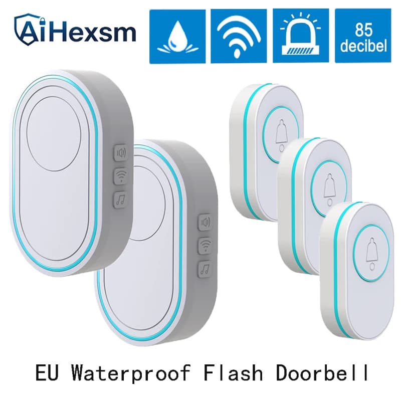 NUOVO campanello senza fili con spina europea fai da te IP67 pulsante esterno impermeabile campanello per porta di benvenuto per casa intelligente allarme di sicurezza Flash LED per la casa
