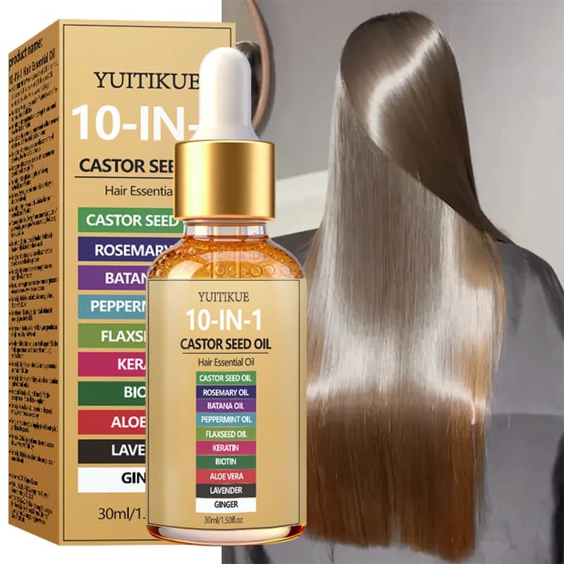 YUITIKUE Olio per Capelli 10-in-1 ai Semi di Ricino | Rosmarino, Batana, Biotina e Cheratina, Cura Nutriente 30ml