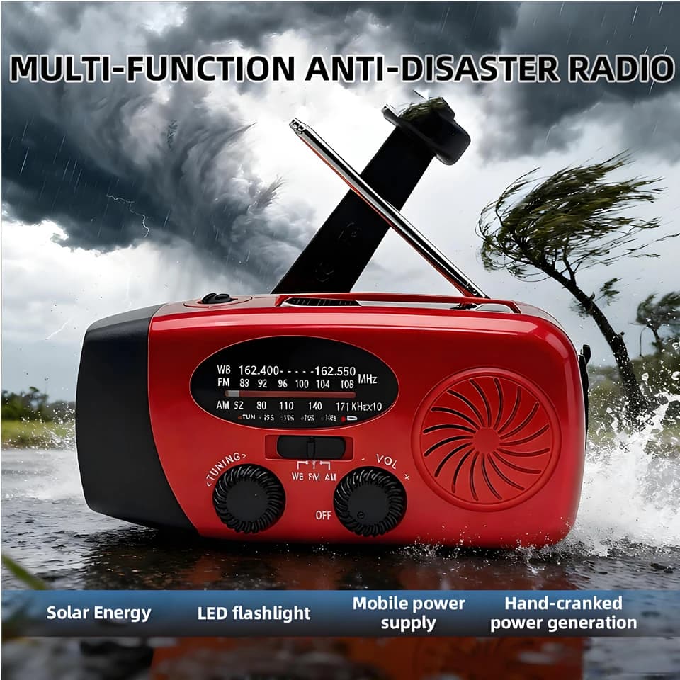Generatore di Energia Multifunzione a Manovella con Radio, Torcia Solare, Power Bank per Emergenze e Prevenzione Disastri, FM AM WB NOAA