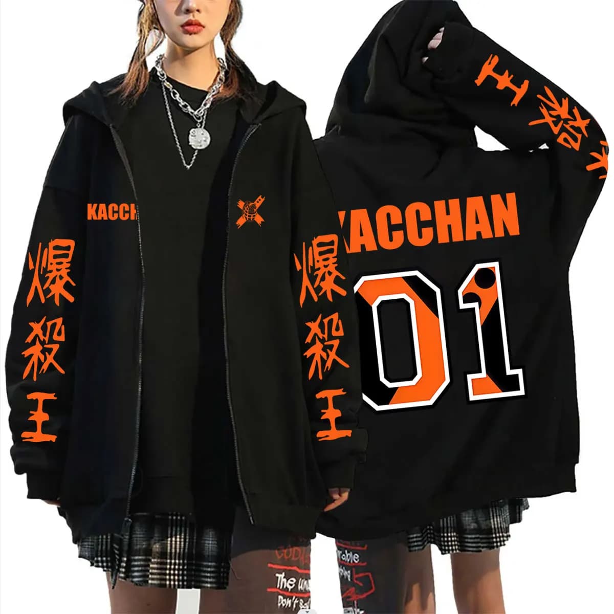 Anime My Hero Academia Bakugou Katsuki Zipper Hoodie Men Women Manga Vintage Oversized Zip Up Jacket Male Cartoon Harajuku Coat