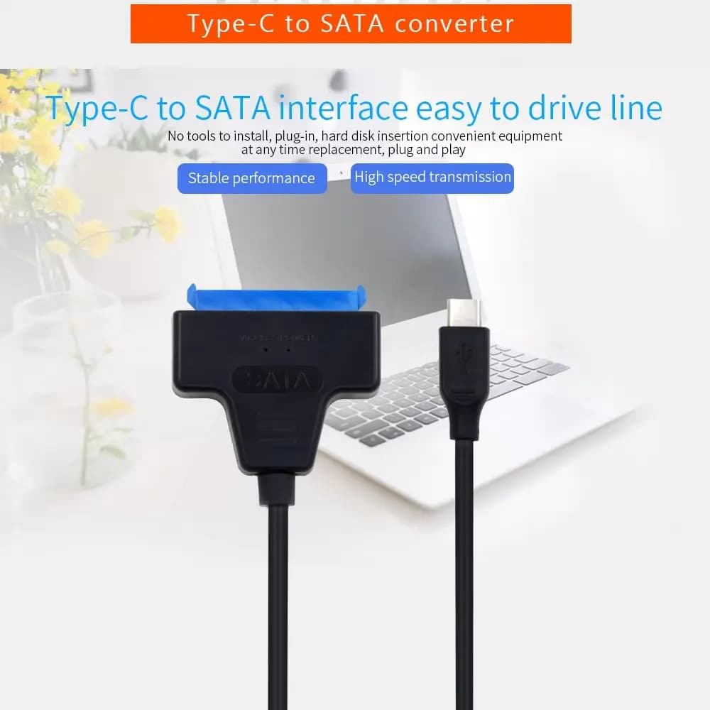 TISHRIC Sata To Usb 3.0 Type C Adapter Cable Support 2.5Inch External SSD HDD Hard Drive 15+7 22Pin Sata Usb Cord UP To 6Gbps