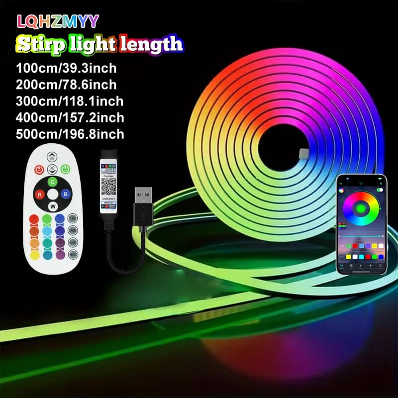 1 Roll of Rgb Color-Changing Neon Led Light Strip, with a White 24-Key Multifunction Controller, Bluetooth Sound Pickup Function, App Control, Suitable for Tv and Computer Background, Gaming, Holiday House and Bedroom