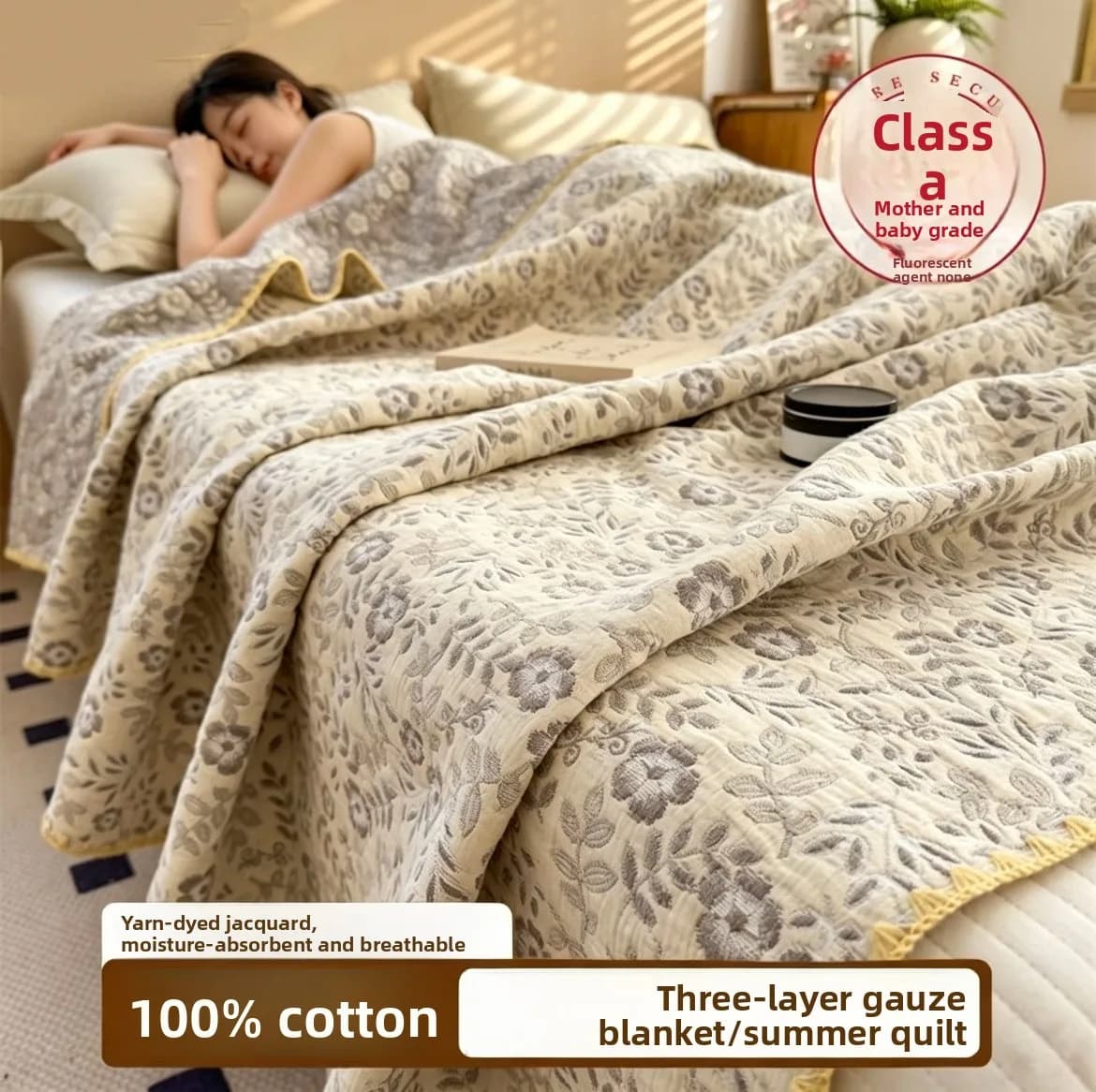 100% Cotton Muslin Blanket Breathable 3-Layer Gauze Summer Cooling Throw Soft Lightweight Bedspread for Bed Sofa Newborn