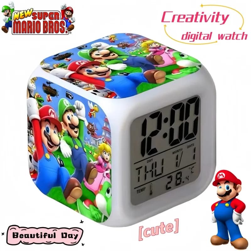 Sveglia Super Mario Simpatico cartone animato Personalizzato Moda Creativa Cambia colore Luce notturna Orologio elettronico Regalo di compleanno