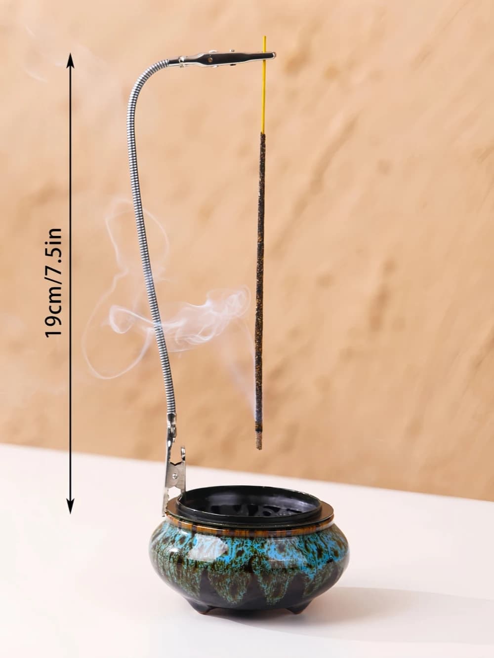 Bruciatore d'incenso blu con porta bastoncini a forma di zucca - Bruciatore a carbone in porcellana per l'uso con polvere granulare di resina