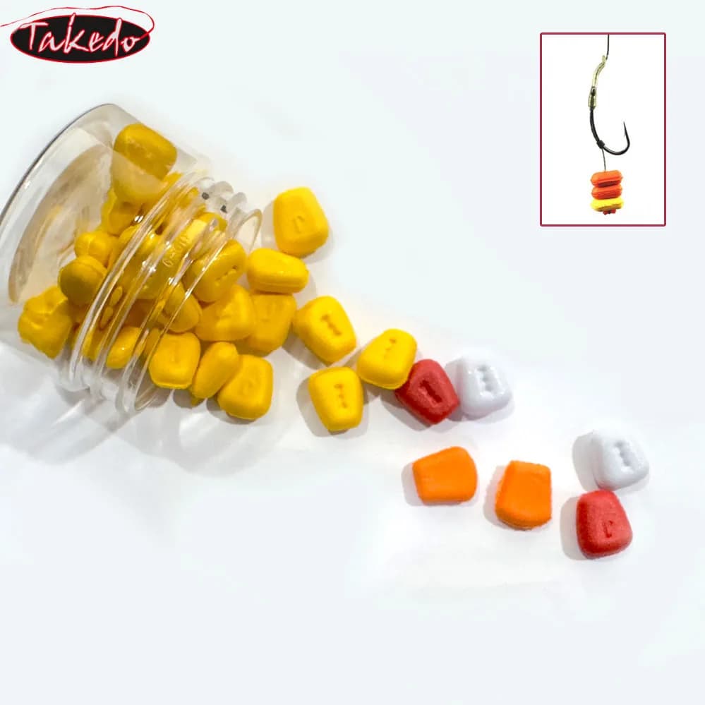 TAKEDO 30PCS/BOX POP UPS Boilies Simulated Corn Carp Fishing Lures EVA Foam Carp Floating Bait Fishing Tackle Carp Bait