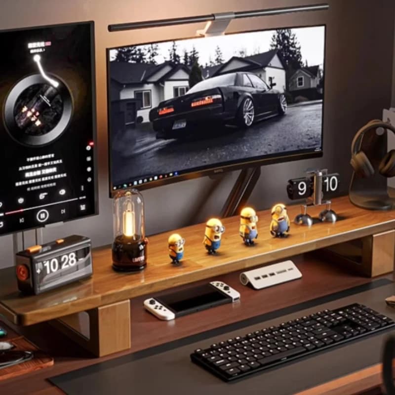 Desktop computer support with wooden monitor support, desk organizer, for workspace without shavings, home and office supplies