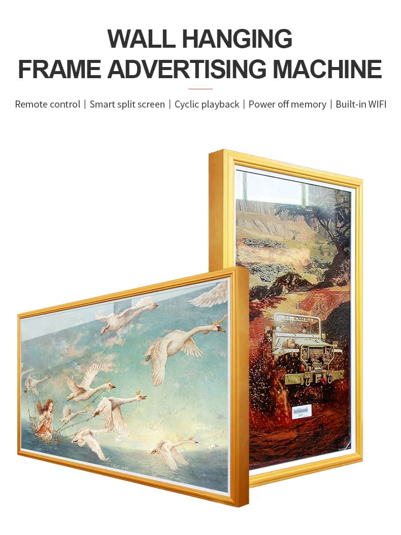27" 32" 43" 49" Classic Wooden-Frame Creative Wifi Wall Mount Lcd Digital Photo Frames for Digital Paintings