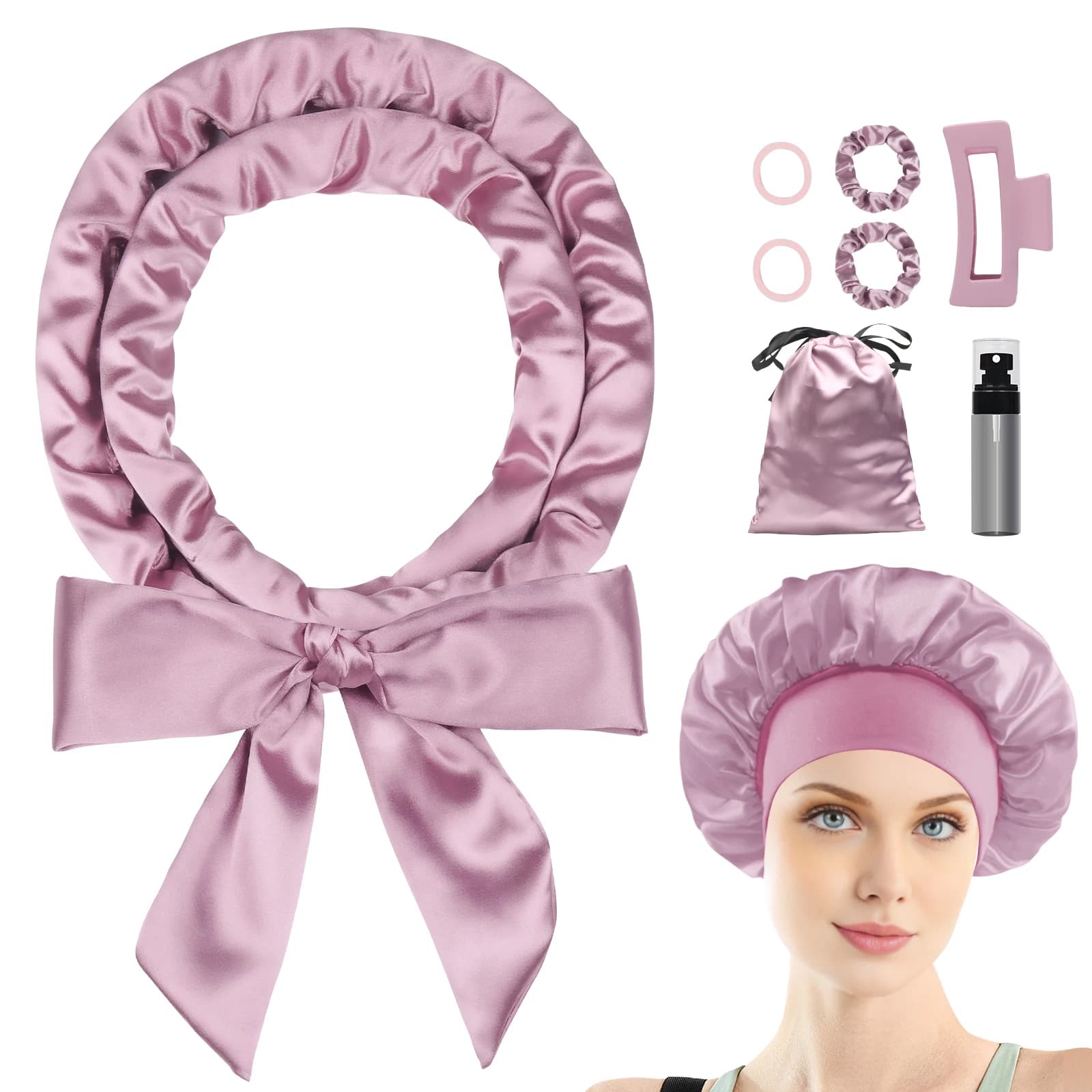 Heat-free curling set in satin Curls Heat-free Bigodino hair for night 70" Heat-free curls Bigodini to sleep in the night Hea curls