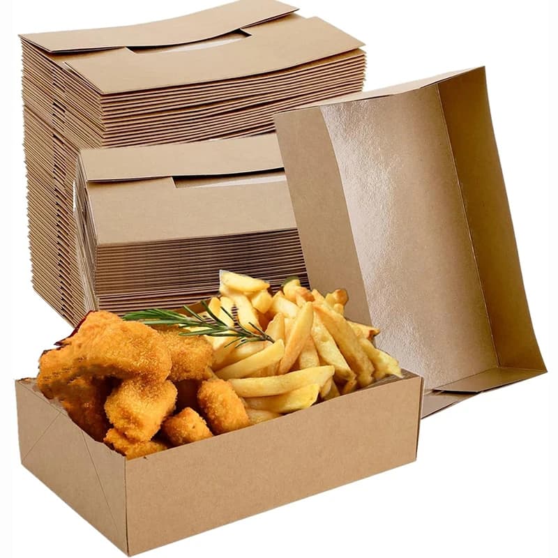 20/50 pieces Kraft paper food trays, 4 corner pop-up carton folding fries holder, stadium movie night fast food container