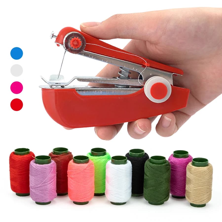 Mini macchina da cucire portatile 6/11 pezzi con kit filo da cucito, strumenti fai-da-te per tessuti sottili e abbigliamento domestico XJM