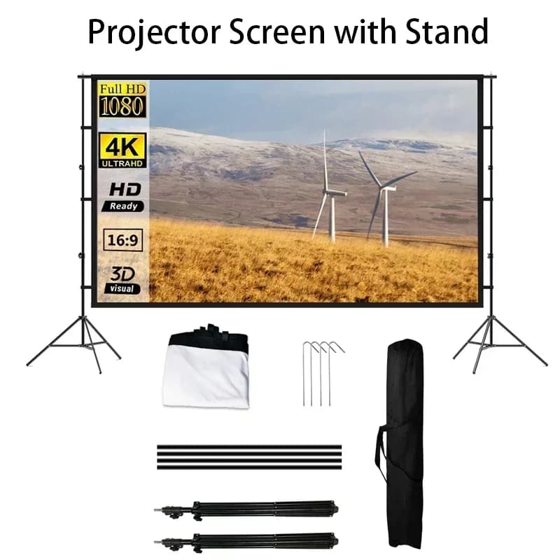 Schermo per proiettore con supporto Schermo per proiezione portatile da 100/120 pollici n 16:9 4K HD Proiettori anteriori posteriori Schermo per film con borsa per il trasporto